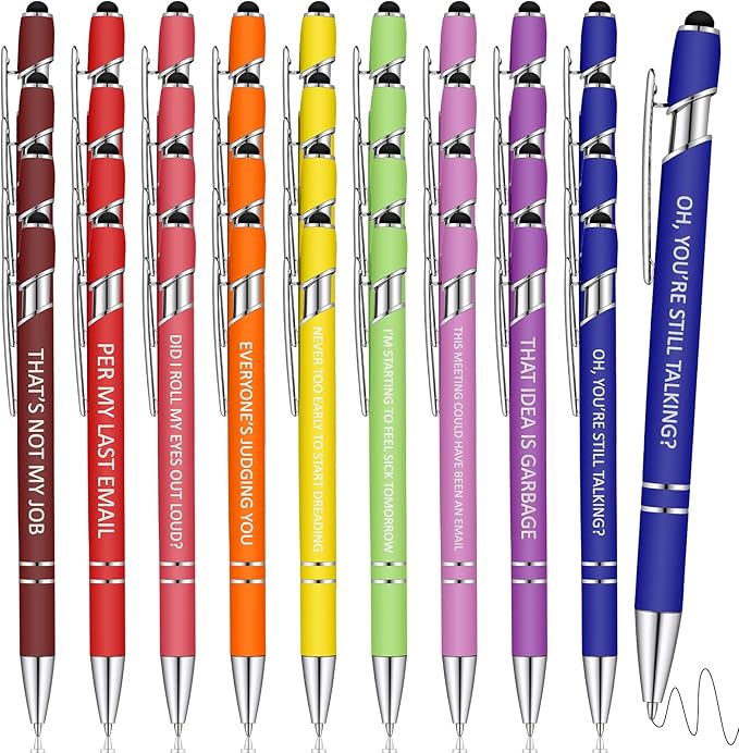 Eersida 40 Pcs Snarky Office Pens Funny Insulting Pens Arcastic Negative Quotes Ballpoint Macaron Touch Stylus for Office, Black Ink