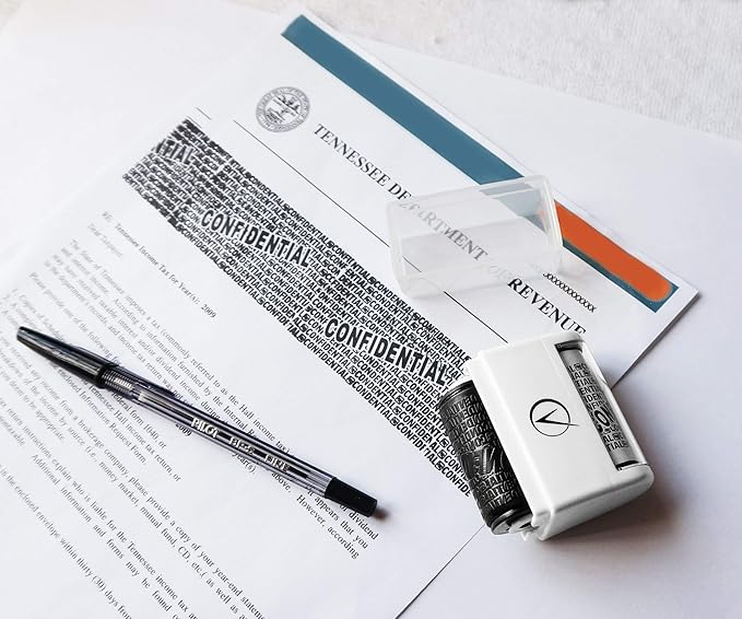Identity Theft Protection Roller Stamps Wide Kit - Confidential Roller Stamp, Anti Theft, Privacy & Security Stamp, Designed for ID Blackout Security - Classy White with 3 Refills