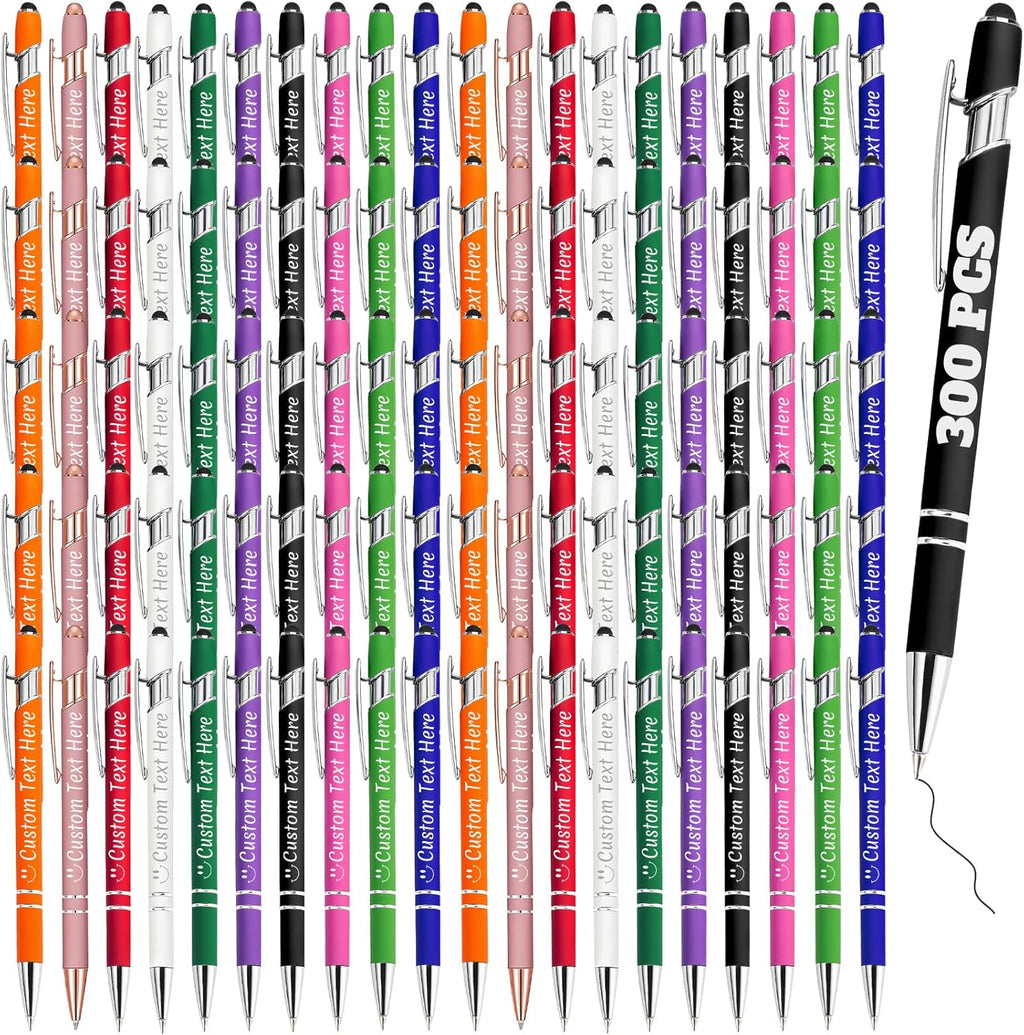 Personalized Pens Bulk 300 with Name Custom Engraving Ballpoint Pens with Stylus Tip Customized Smooth Writing Pens Personalized Gifts for Anniversary Birthday or Graduation(Assorted,Black Ink)
