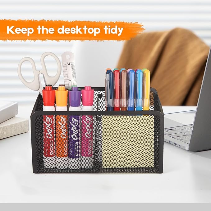 Magnetic Pencil Holder - Extra Strong Magnets Mesh Marker Holder Perfect for Whiteboard, Refrigerator and Locker Accessories (2 Baskets, 1 Pack Black)