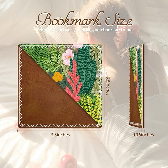 Personalized Leather Bookmarks, Fun & Cute Book Accessories for Reading Lovers, Unbreakable Page Markers for Women Men Girls Boys Student Teacher Kids Retirement Birthday Gifts (Flowering Plant)