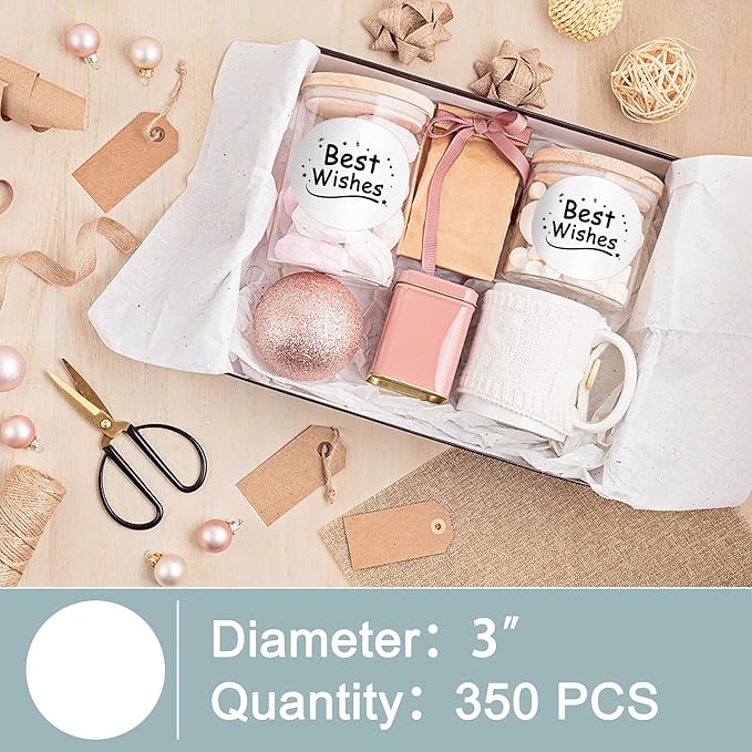 Hybsk 3 inch Circle Color Direct Thermal Stickers Shipping Labels for Barcodes,Name Tag,DIY Logo Design,QR Code,Inventory-350 pcs (3 inch,White)