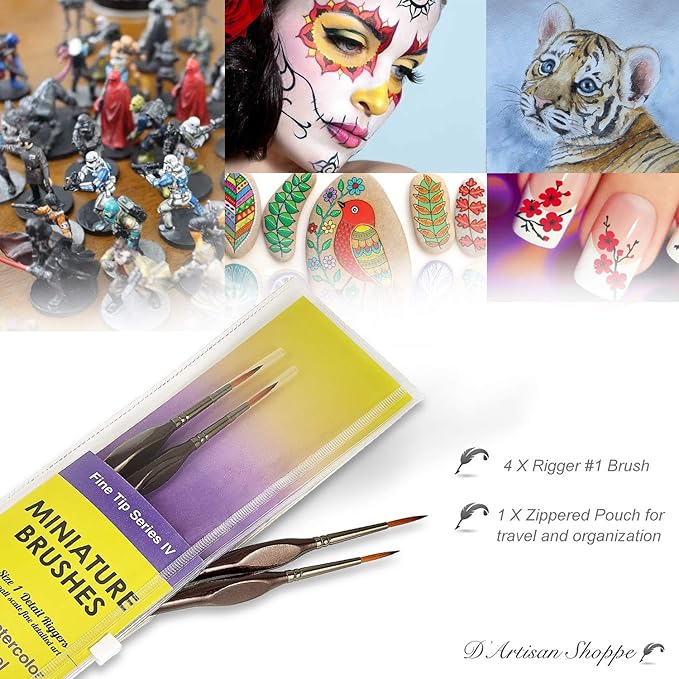 Rigger Brush Watercolor. Liner Brushes for Painting. Script Liner Brush 4pc Size 1 Precision Paint Brush Set. Artist Pinstriping Warhammer 40K Brushes for Acrylic Painting