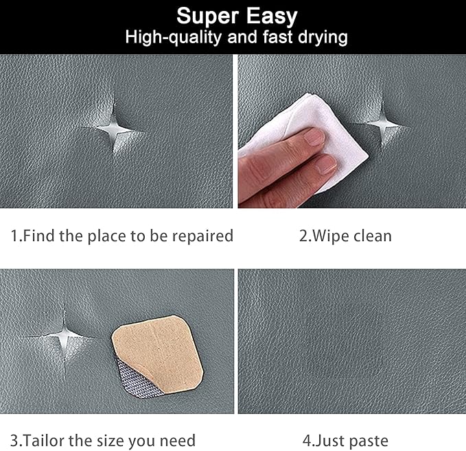 CHEIGHY Leather Repair Patch for Couches Self-Adhesive Leather Repair Tape kit for Furniture Sofa Vinyl Car Seats Couch Chairs Shoes Down Jackets (Grey, 3.9X79 inch)