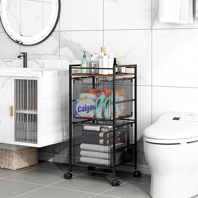 EasyPAG Rolling File Cart Metal File Organizer Storage Cart 2 File Drawers Mobile File Cart with Removable Drawers with 4 Swivel Casters Rolling Wheels Cart, Black