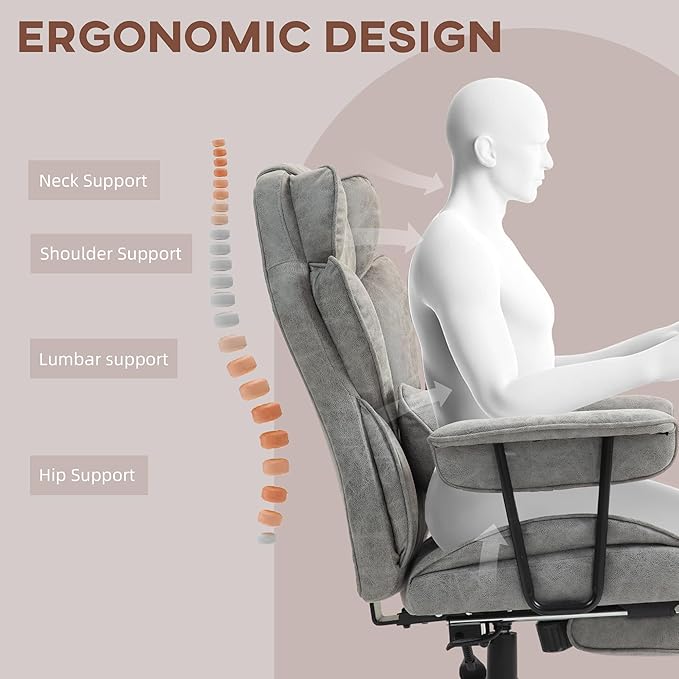 HOMCOM Executive Office Chair, 400LBS Big and Tall Office Chair with Foot Rest, Microfiber Computer Desk Chair with Lumbar Support, Reclining Function and Wide Seat, Gray