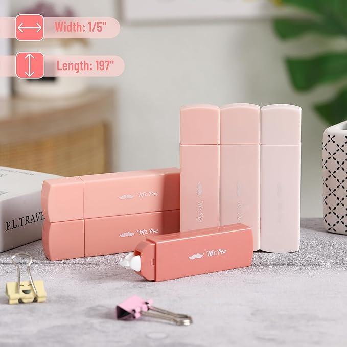 Mr. Pen- Aesthetic Correction Tape, 0.2" x 197", 6 pcs, Mocha Blush, Cute Correction Tape