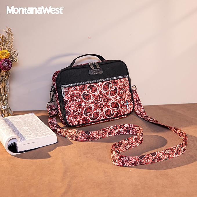Montana West Bible Book Covers for Women Canves Bible Cases with Zippered Pocket Bible Bags Handheld Crossbody Church Bible Study Supplie