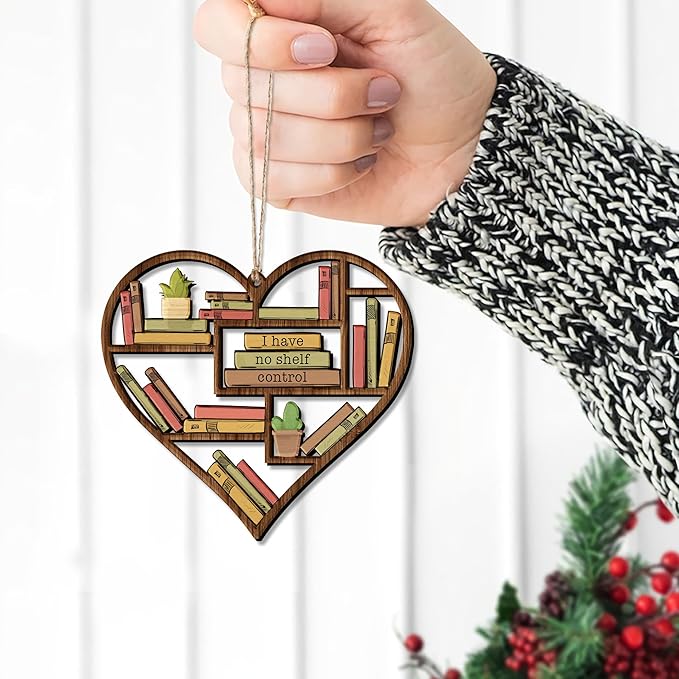 HYTURTLE Funny Book Gifts for Book Lovers Librarian - Book Christmas Wooden Ornament Tree Decoration - Book Lover Gifts - Book Gifts for Women Men - Book 2-Sided Xmas Ornament Decor Keepsake