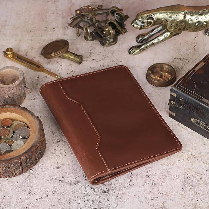 Leather Junior Padfolio for Men Women Business Portfolio Folder Compact 5 x 8 Legal Pad Organizer with Pen Loop Professional Resume Interview Document Holder Padfolio (Tan)