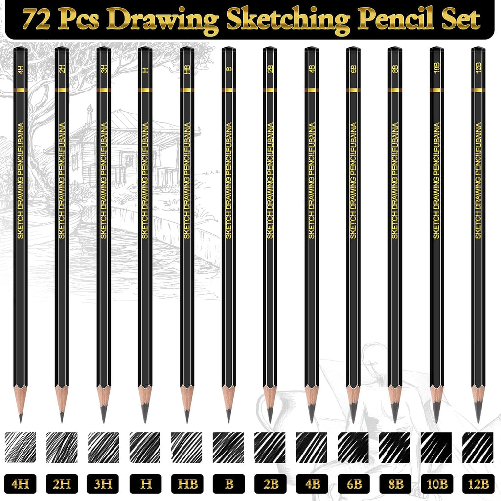 72 Pcs Drawing Sketching Pencil Set Professional (12b - 4h) Graphite Charcoal Gift Bulk for Artists Beginners, Pro Artists, Drawing Art, Sketching