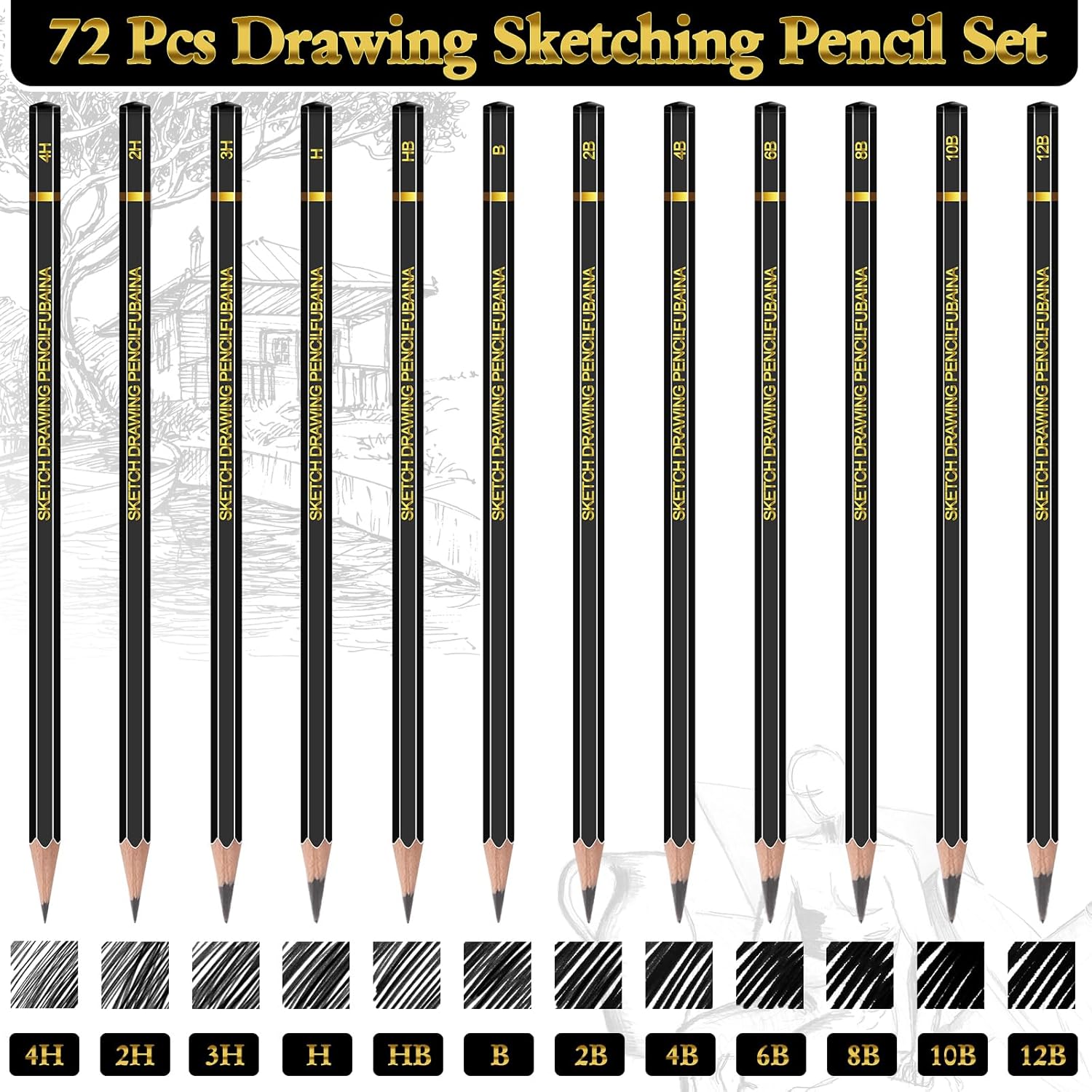 72 Pcs Drawing Sketching Pencil Set Professional (12b - 4h) Graphite Charcoal Gift Bulk for Artists Beginners, Pro Artists, Drawing Art, Sketching