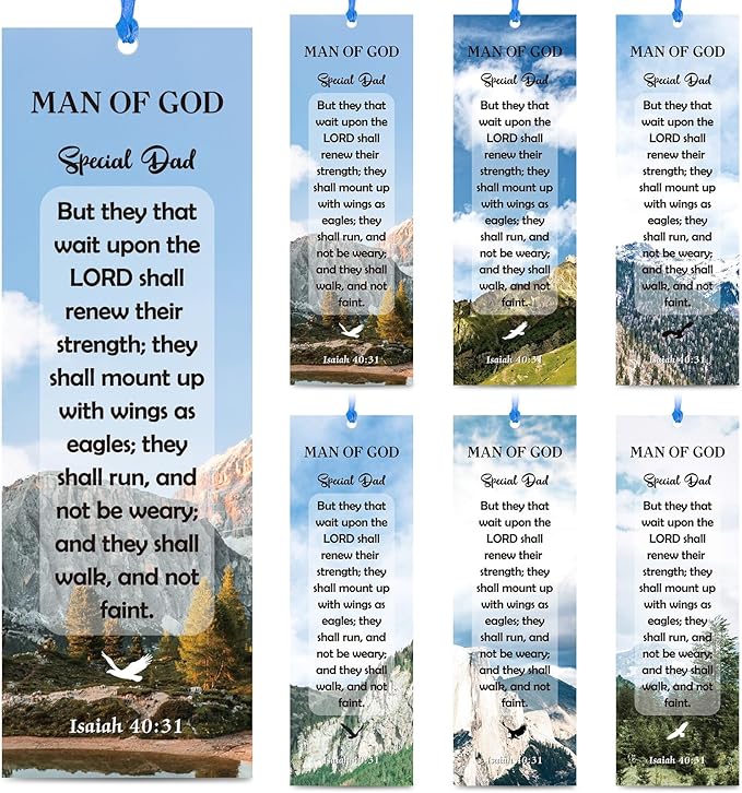 60 Pcs Man of God Bookmark Father's Day Bookmarks Isaiah 40: 31 VBS Exchange Gifts for Kids Adult Church School Classroom Prizes Party Favors