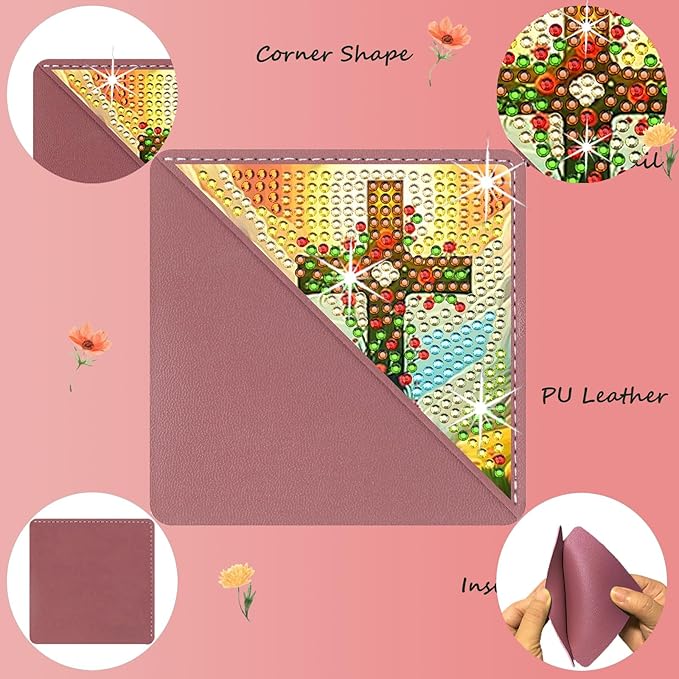 Diamond Art Painting Bookmarks,8Pcs DIY Cute Diamond Art Kits for Adults, Corner Bookmarks Small Crafts Kit Gifts for Women Book Lovers (Cross)