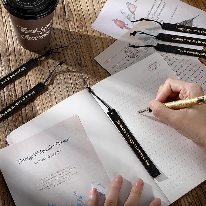 Roowest 20 Pcs Inspirational Book Markers Christmas Gifts PU Leather Bookmark Inspirational Leather Bookmark Motivational Quotes Gifts for Reading 20 Styles