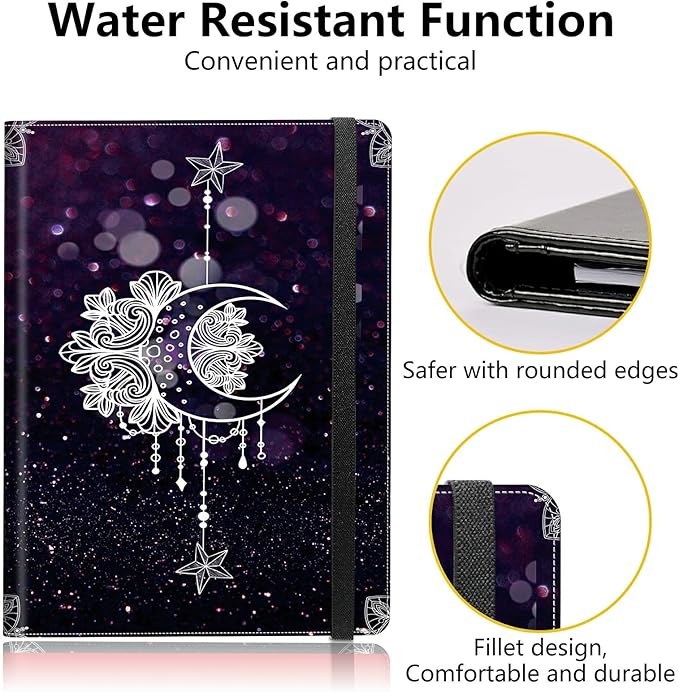 PU Leather Padfolio Folder Clipboard Portfolios Organizer Conference Document Organizer with Business Card Holder Storage Clipboard Writing Pad,Moon Star Galaxy Florals