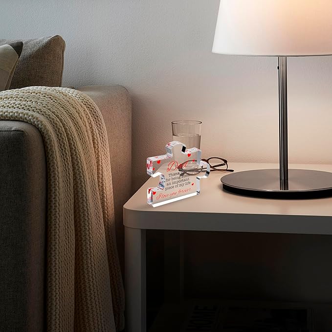 VELENTI Dad Birthday Gift - Engraved Acrylic Block Puzzle Gifts for 3.35 x 2.76 inch Cool Presents from Daughter, Son, Mom Heartwarming Men Gift, Ideas