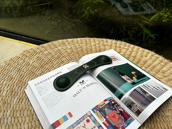 Book Weight Page Holder Heavy Genuine Leather Book Open Holder for Men Women Cookbook Weighted Bookmarks Gift for Writer Reader (02Bookmark Page Holder-Green)