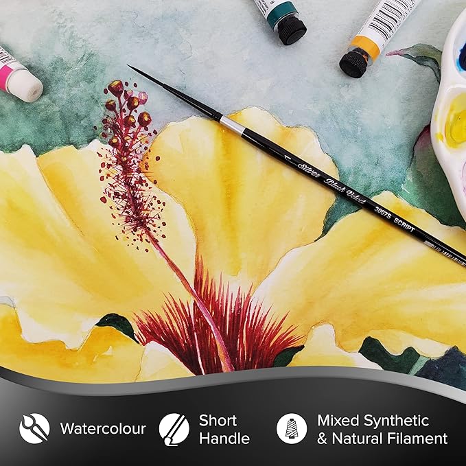 Silver Brush Limited 3007S -1 Black Velvet Script Liner Paintbrush for Watercolor, Gouache, Inks, & Dyes, Size 1, Short Handle