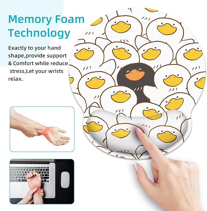 Ergonomic Mouse Pad with Wrist Support,Black and White Duck Mouse Pad with Wrist Rest,Relieve Wrist Pain Mousepad Non-Slip Rubber Base,Mouse Pads for Desk,Computers,Laptop,Office,Home,Accessories