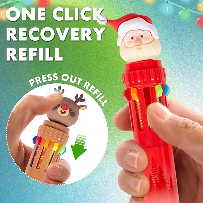 Cute Cartoon Christmas Multicolor Ballpoint Pen 0.7 mm, 10-in-1 Colored Pens Fine Point Retractable Ballpoint Pens for Office School Students Kids Birthday Gift, 5 Pack