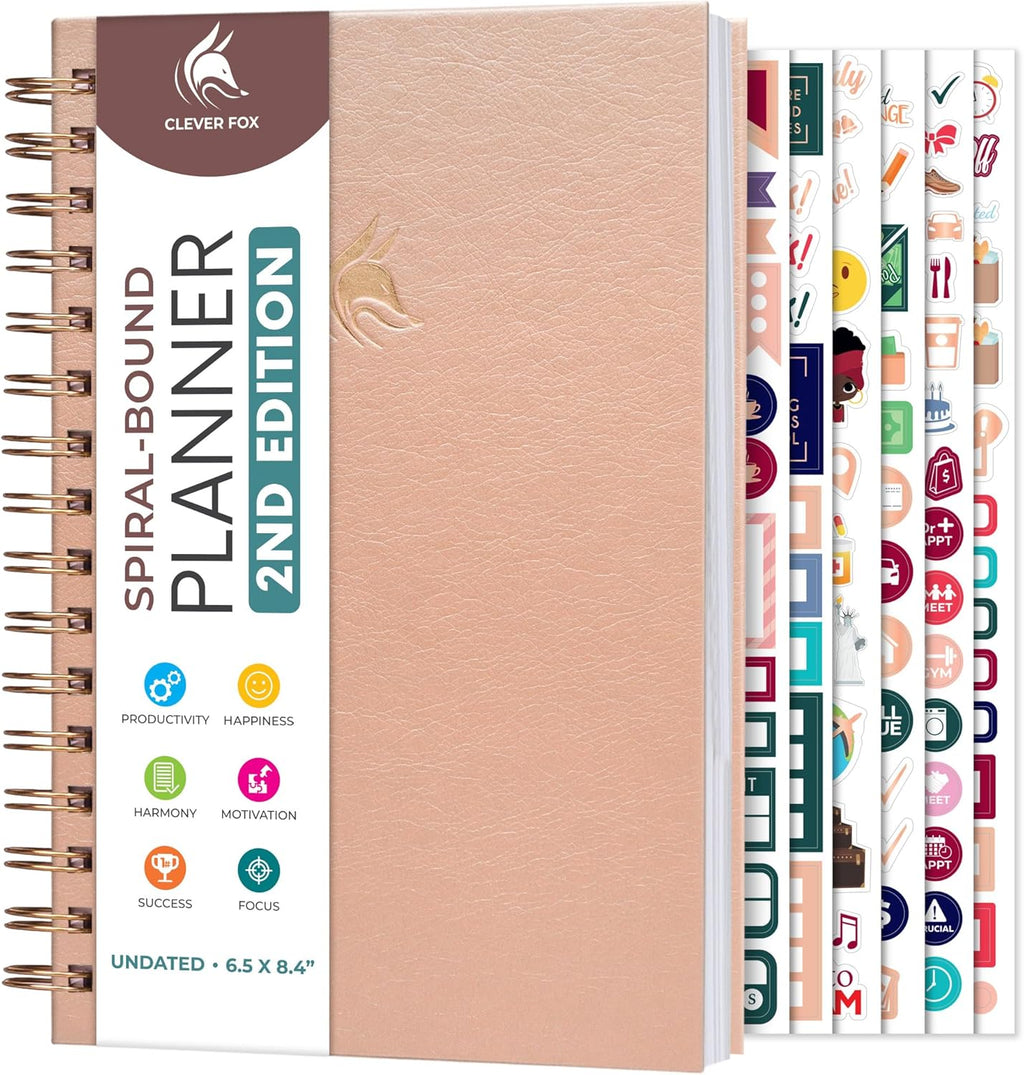 Clever Fox Planner 2nd Edition Spiral – Colorful Weekly & Monthly Goal Planner, Time Management & Productivity Organizer, Undated (Rose Gold)