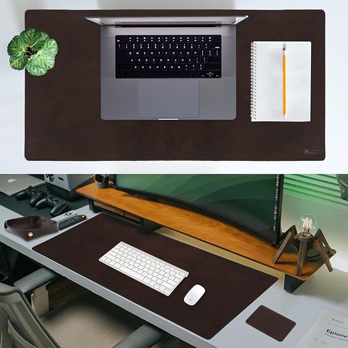 Elizo Leather Desk Mat Desk Pad Blotter Set - Real Full-Grain Leather (32x16) 2-Layer Genuine Desk Cover Protector & Large Mouse Pad | Computer Keyboard Desk Accessories for Office & Home Java
