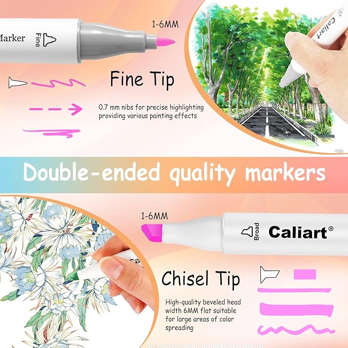 Caliart Pastel Markers, 61 Colors Dual Tip Alcohol Markers, Easter Basket Stuffers for Kids Teens Toddler, Sketch Pens Permanent Art Markers Set for Adult Book Eggs Decorations Gift Drawing Supplies