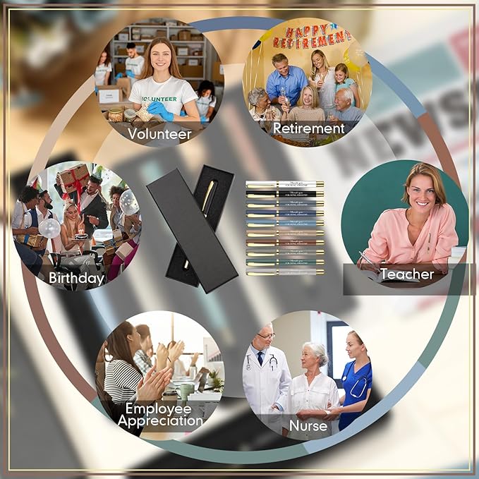 PerKoop 10 Set Thank You Gifts Inspirational Ballpoint Pens with Gift Boxes Bulk Appreciation Party Favors for Employee Coworker Staff Team Friends Office Supplies(Macaron,Awesome)