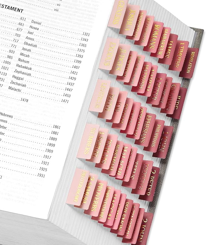 Bible Tabs for Women & Men, Laminated Bible Tabs for Study Bible, Large Print Bible Tabs for Easy Navigation, Bible Index Tabs, 66 Tabs Old & New Testament, Extra 9 Blank Tabs - Blush