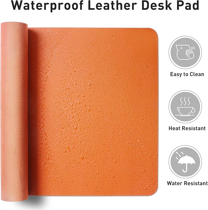 Aothia Leather Desk Pad Protector, Office Desk Mat, Large Mouse Pad, Non-Slip PU Leather Desk Blotter, Laptop Desk Pad, Waterproof Desk Writing Pad for Office and Home (48"x17", Hermes Orange)