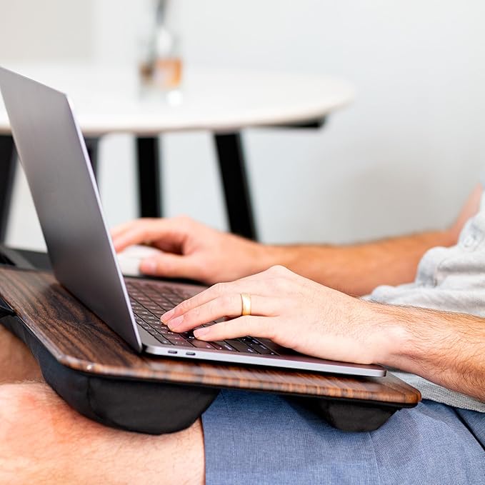 LAPGEAR Home Office Lap Desk with Device Ledge, Mouse Pad, and Phone Holder - Espresso Woodgrain - Fits up to 15.6 Inch Laptops - Style No. 91575