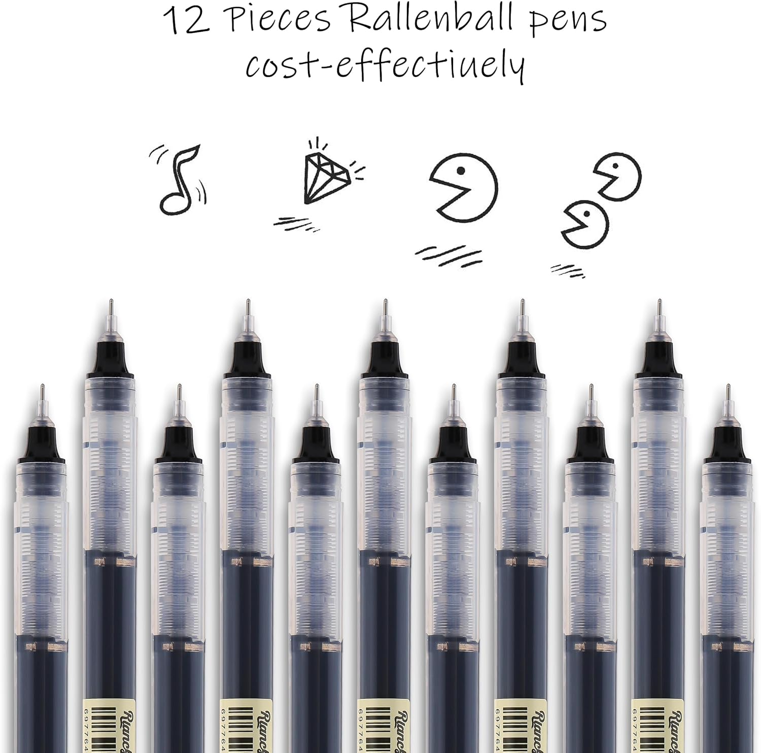 RIANCY 12 Pack Black Liquid Ink Rollerball Gel Pens, 0.5mm Extra Fine Point Tip, Smooth Writing Quick Drying No Smear No Bleed for Journaling, Drawing, Sketching, School Notes & Art Supplies