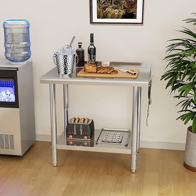 YITAHOME 36" x 24" Stainless Steel Table for Prep & Work with Backsplash, NSF Metal Table Prep Table with Undershelf for Home Kitchen Restaurant Garage Warehouse