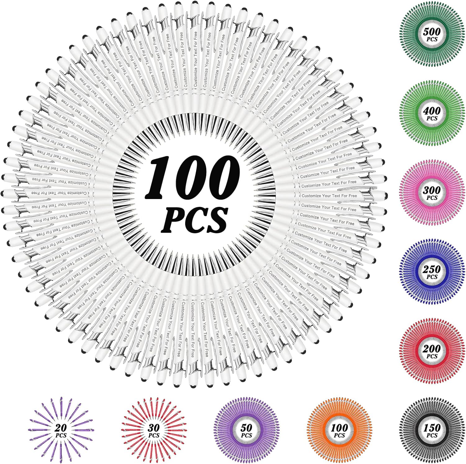 Max 500 Pcs Personalized Pens Bulk, Custom Pens with Free Engraving, Customized Stylus Tip Ballpoint Pen with Your Name Massage Text for School Office Business Graduation Anniversaries-100 Packs