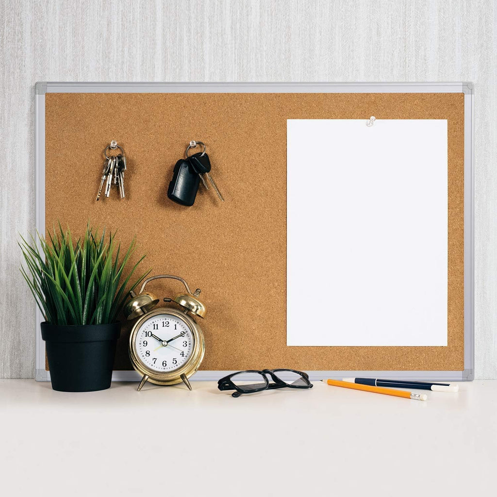 Board2by Cork Board Bulletin Board 24 x 18 Inches, Silver Aluminium Framed Corkboard, Office Board for Wall Cork, Large Wall Mounted Notice Pin Board for Home, Office and School