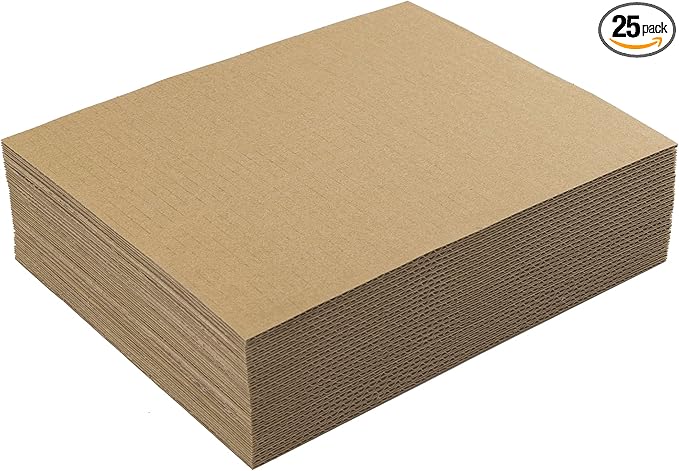 Mat Board Center, 25 pack 8x10 Brown Cardboard sheet, 1/8 inch thick, Flat Corrugated Cardboard Inserts for Packing, Shipping, Mailing, Cardboard Backing, Art Craft Card Board