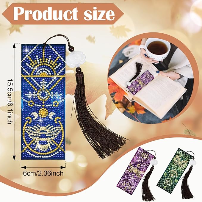Anseal 5D Diamond Painting Bookmarks for Book Lovers, Rhinestone PU Leather Diamond Art Bookmark for Women Girls, Tassel Beaded Book Mark for Graduation Birthday Reading Present (Tarot)