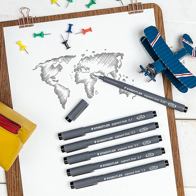 STAEDTLER Pigment Liner, Fineliner Pen for Drawing, Drafting, Journaling, 0.7mm, Black, Box of 5 Pens, 308 07-9 04