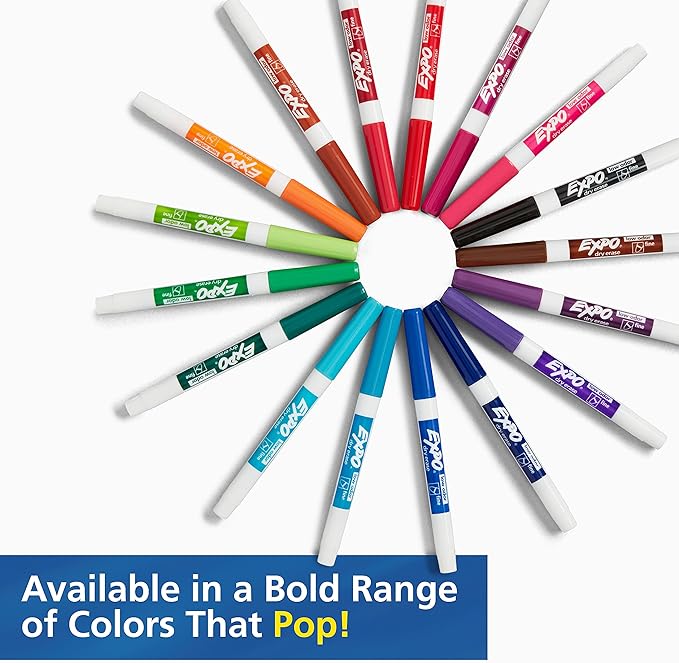 EXPO Dry Erase Markers, Whiteboard Markers with Low Odor Ink, Fine Tip, Assorted Vibrant Colors, 21 Count