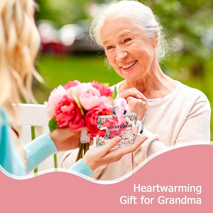 VELENTI Gifts for Grandma - Engraved Acrylic Puzzle Piece - Adorable Grandma Presents for Birthday, Christmas, Thanksgiving Paperweights - Elegant Decorative Plaque with Lovely Quote - Chic Home