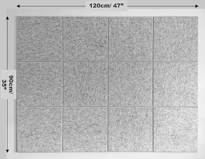 Large Cork Board Alternative - 12 Pack Felt Wall Tiles with Safe Removable Adhesive Tabs, Cork Boards for Walls Cork Board for Office Pin Board Tack Board Cork Board 48 x 36 - Silver Gray