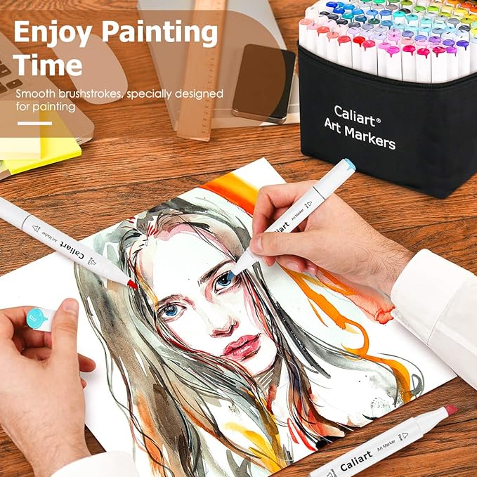 Caliart Markers, 121 Colors Dual Tip Art Markers Sketch Pens, Easter Basket Stuffers for Kids Teens Toddler, Permanent Alcohol Based Markers for Adult Book Eggs Decorations Gift Drawing Supplies Kit