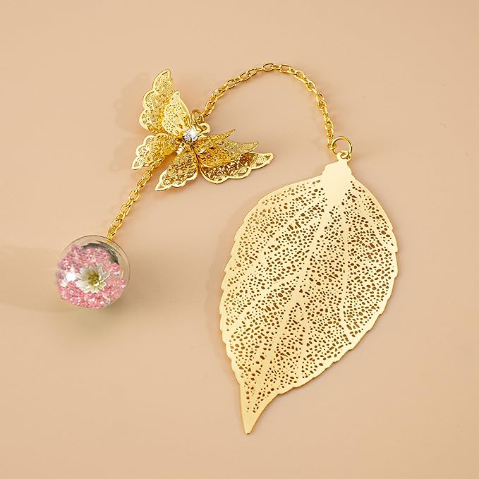 Bookmark with Gift Card,Golden Leaf Book Mark, Rose Flower Craft Gift Card Envelope, Gift for Family, Friend, Kid, Book Lovers rosepw