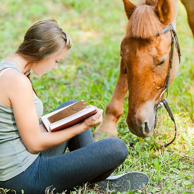 Leather Bookmarks for Men and Women | Quality Mens Bookmark with Jumping Horse | 2 Smooth Handmade Leather Book Markers for Men Women Book Lovers Readers (7x2) Leather Gift | Sovereign-Gear