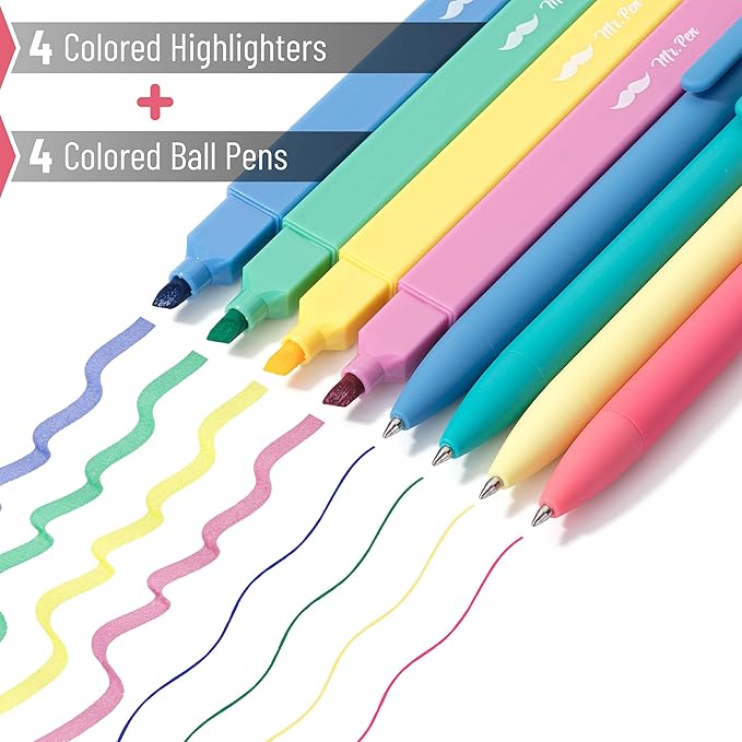 Mr. Pen- Aesthetic Highlighters and Gel Pens, 8 Pack, Assorted Color Highlighters, Assorted Color Gel Pens, Highlighter Pens, Cute Highlighters, Gel Pens