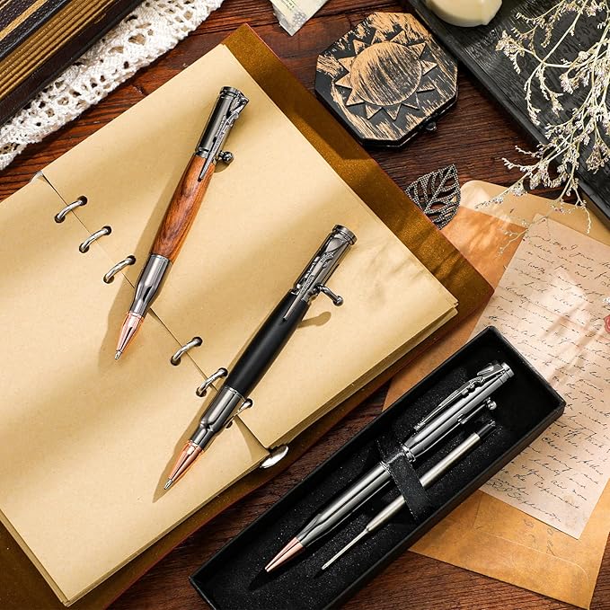 Crtiin 3 Sets Bolt Bullet Pens for Men Bullet Pen for Collector Lover with Gift Box and Black Ink Refills Thanksgiving Christmas Valentine‘s Day Gifts
