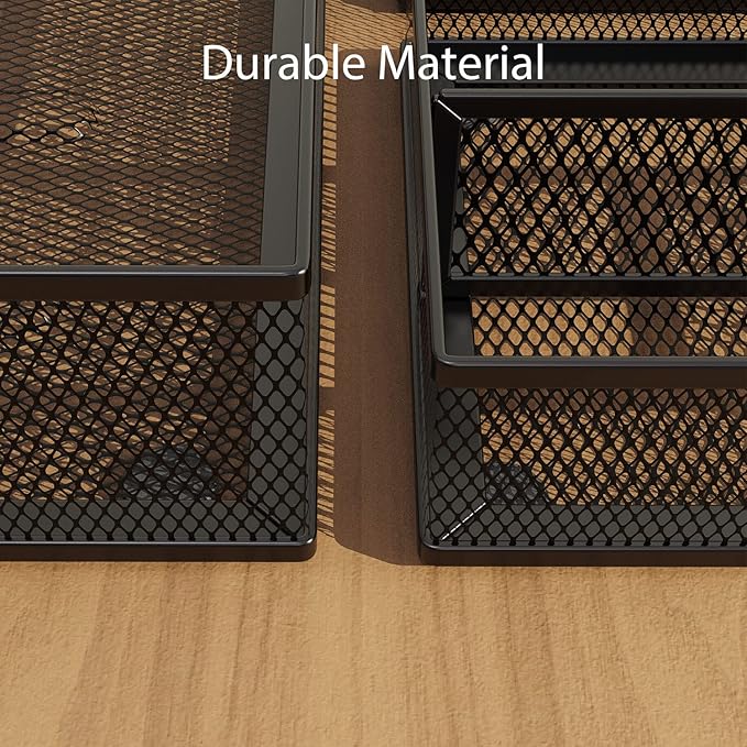 Desk Drawer Organizer Set, 3 Pcs Metal Mesh Office Drawer Organizers, Paper Organizer Letter Tray for Desk, Junk Drawer Organizer for Office, Kitchen, Makeup, Vanity