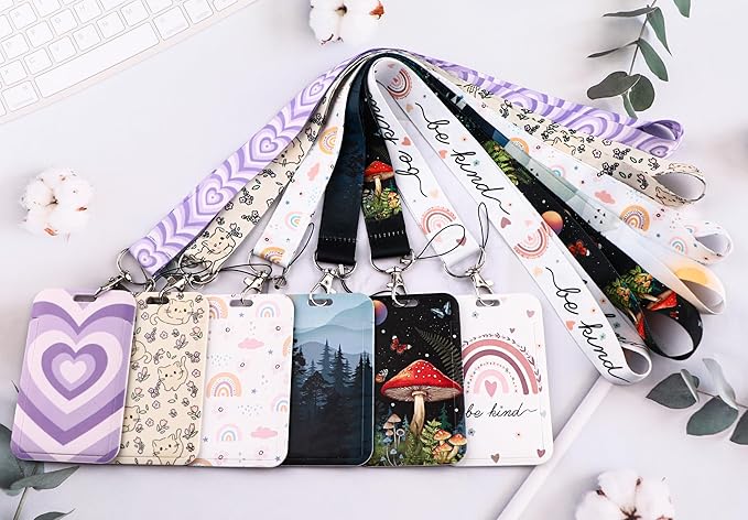 School Teachers Lanyard for ID Badge & Keys Rainbow Badge Holder & Retractable Badge Reel Cute Boho Floral Key Lanyard for Women Girls Nurse Preppy Keychain Lanyard ID Holder(Be Kind)