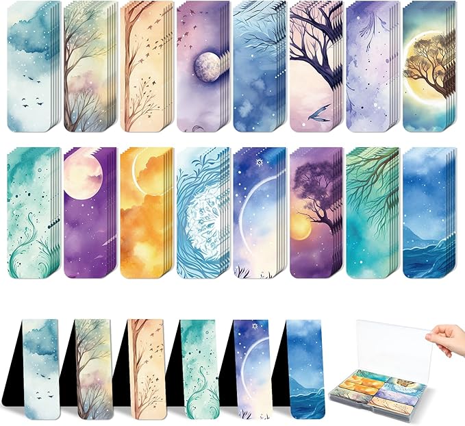 48 Pieces Magnetic Bookmarks Magnet Page Markers - Book Marks for Reading Women & Men with Storage Boxes - Cute Magnet Bookmark Clips for Reading Pleasure（Sky）